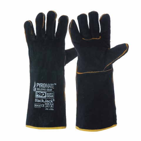 GLOVE WELDERS BLACK AND GOLD LINED WELTED 406MM LONG 